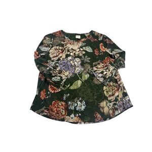 Chicos Botanical Flounce Shirt Soft Slub Knit Lightweight Boho Artsy Shirt 1 M